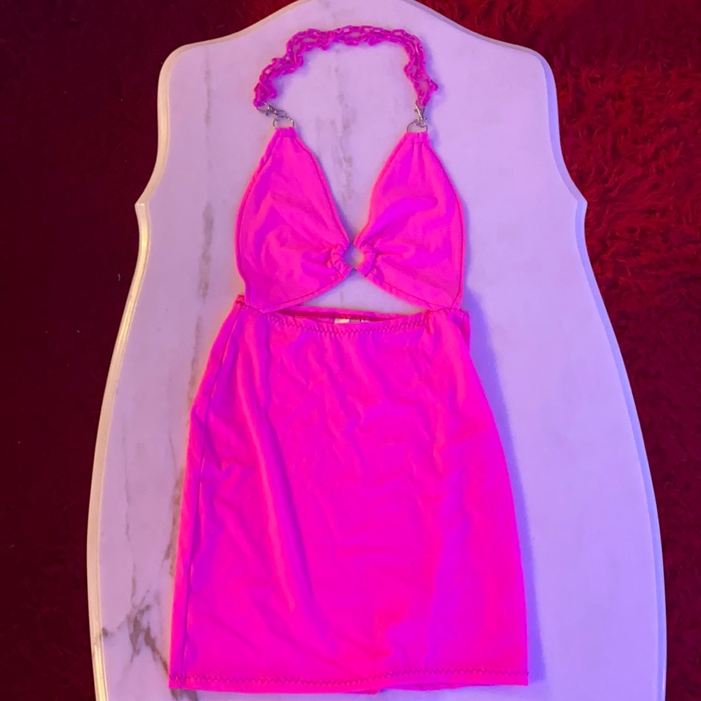 Neon Pink bodycon halter dress